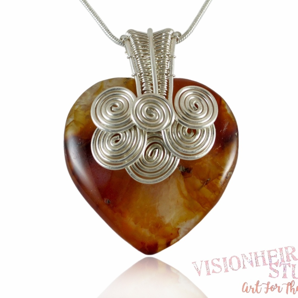 Cloudy Heart - Carnelian Sterling Silver pendant